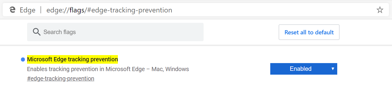 Screenshot showing edge://flags