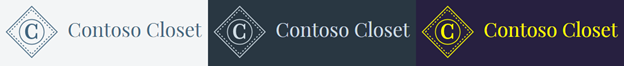 the same logo in a light blue color scheme, a dark blue color scheme, and the user’s system colors